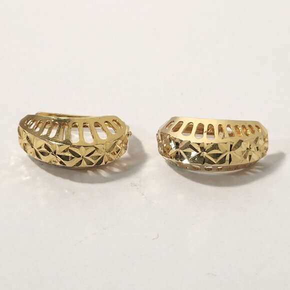 VTG Tested* 14K Solid Gold Geometric Diamond Cut latch Back Stud Earrings Signed - Picture 9 of 16